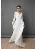 Long Sleeves Ivory Chiffon Slit Beach Wedding Dress